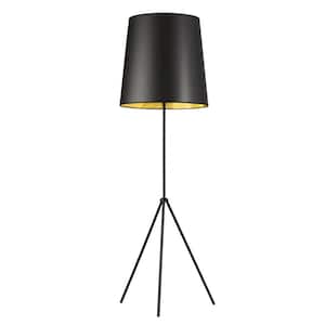 Tripod 66 in. H 1-Light Matte Black Floor Lamp with Laminated Fabric Shade