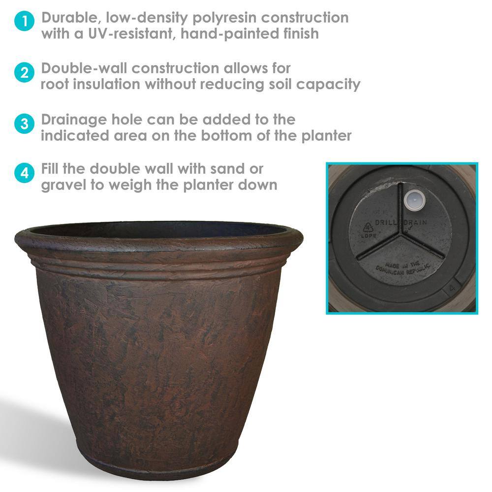 Anjelica Rustic 17" Resin Planter with Ornamental Vines - Indoor/Outdoor