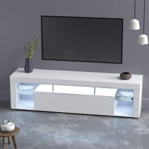 63 in. White Wall-mounted Floating MDF TV Cabinet with 16 Colors of LED Lights and 2 Drawers