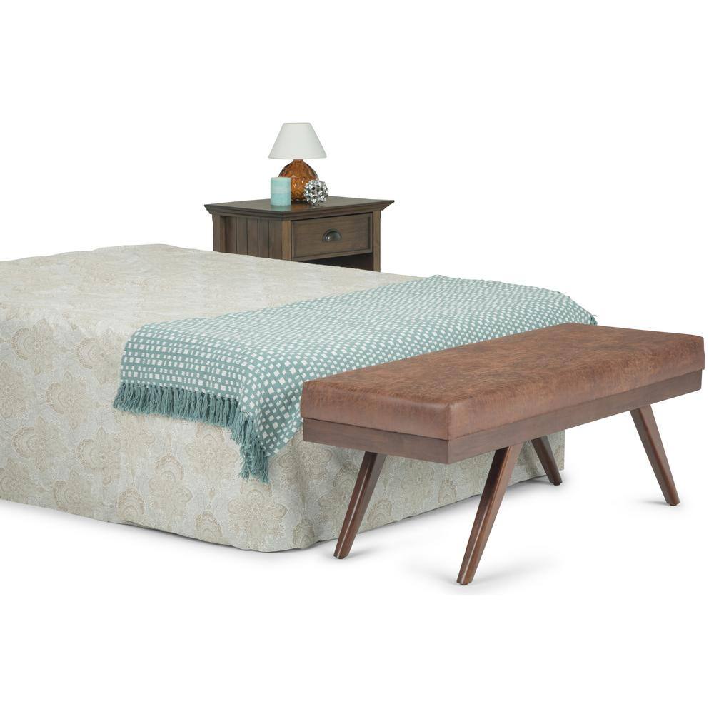Chanelle 48" Distressed Umber Brown Wood Ottoman Bench