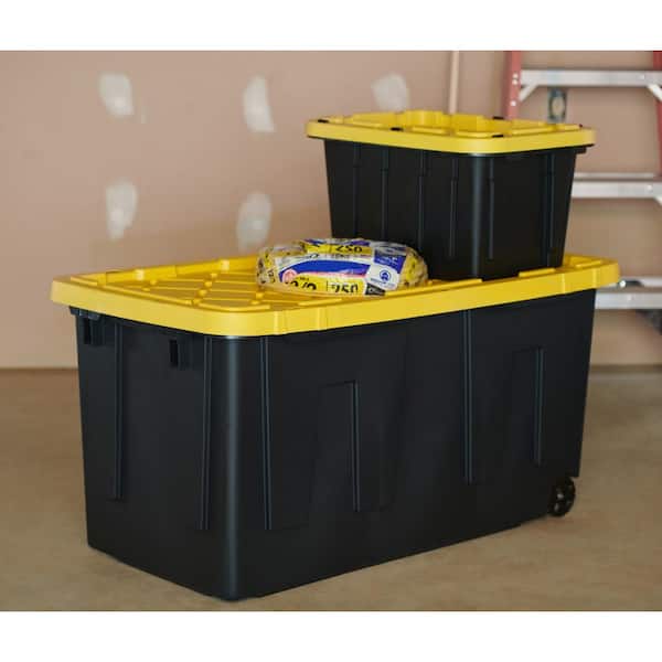 HDX 70-Gal Clear Tough Tote w/Wheels in Black with Yellow Lid