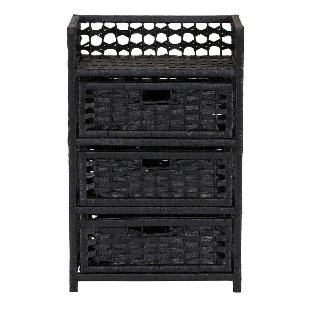 Sleek Black Paper Rope 3-Drawer Compact Chest