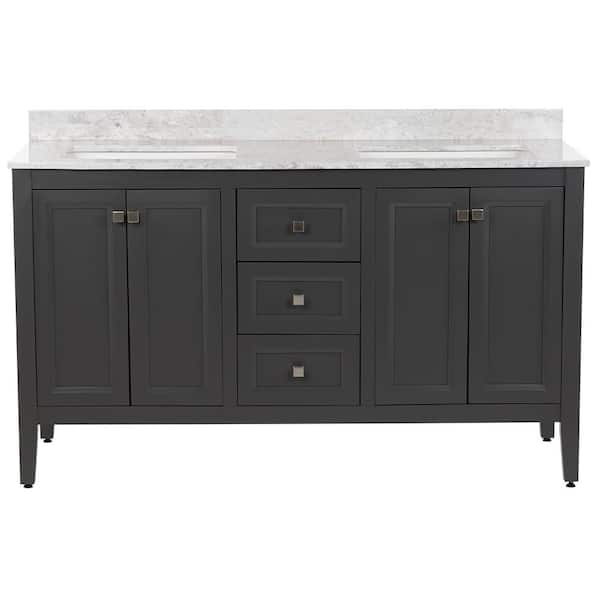 MOEN Darcy 61 in. W x 22 in. D x 39 in. H Double Sink  Bath Vanity in Shale Gray with Winter Mist Cultured Marble Top