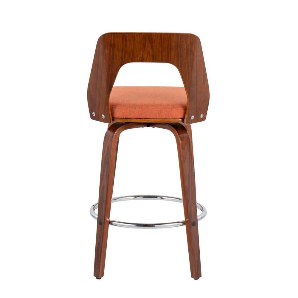 Mid-Century Walnut and Orange Swivel Counter Stools, Set of 2