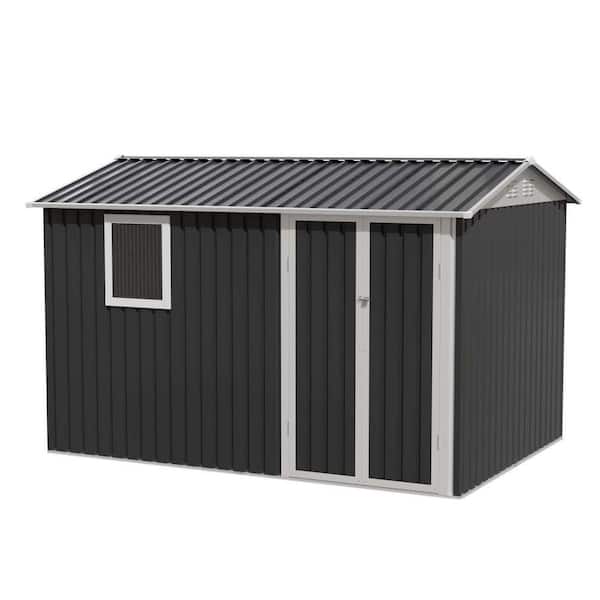 9.5 ft. W x 6.7 ft. D Grey Metal Garden Shed for Patio Backyard Tools House Storage Shed with One Window (63 sq. ft. )