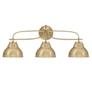 Olympia 28.5 in. 3-Light New Age Brass Vanity Light  New Age Brass Doublec Metal Shade