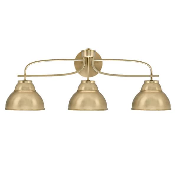 Unbranded Olympia 28.5 in. 3-Light New Age Brass Vanity Light  New Age Brass Doublec Metal Shade