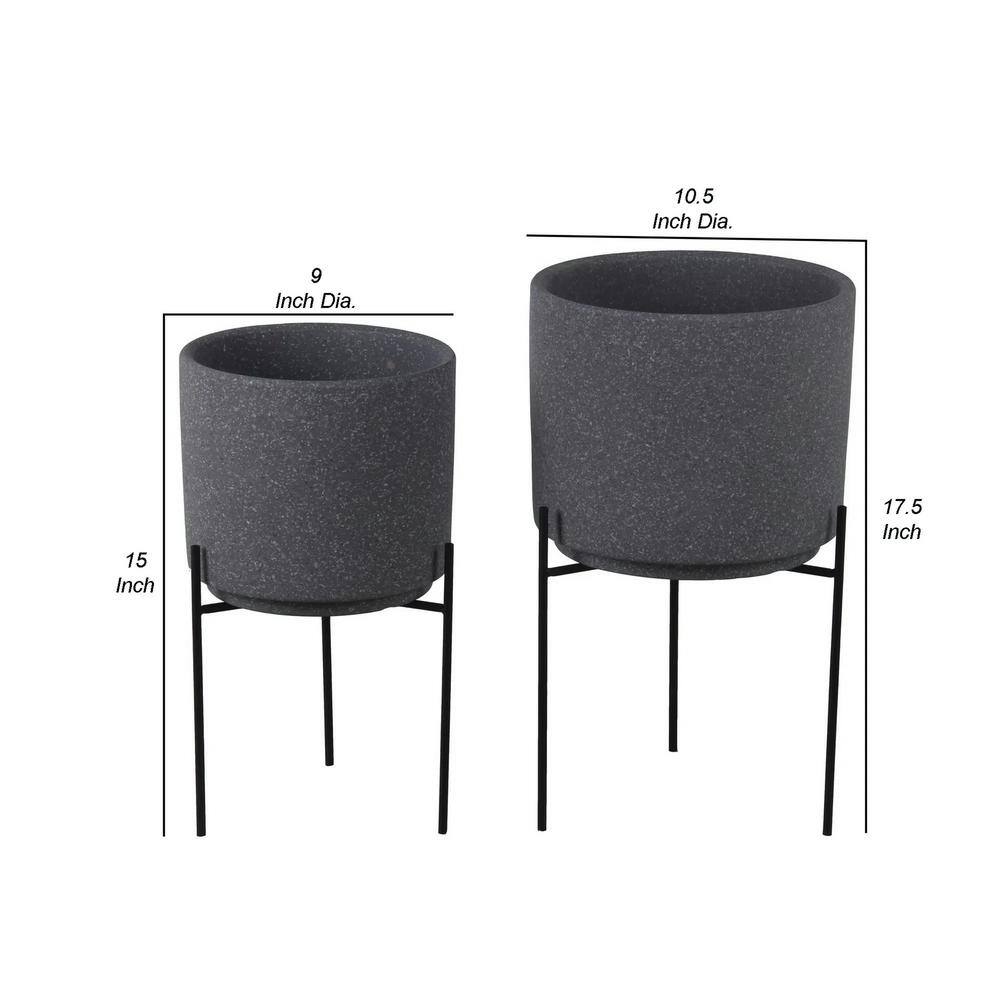Contemporary Gray Speckled Ceramic Indoor Planter Set on Metal Legs