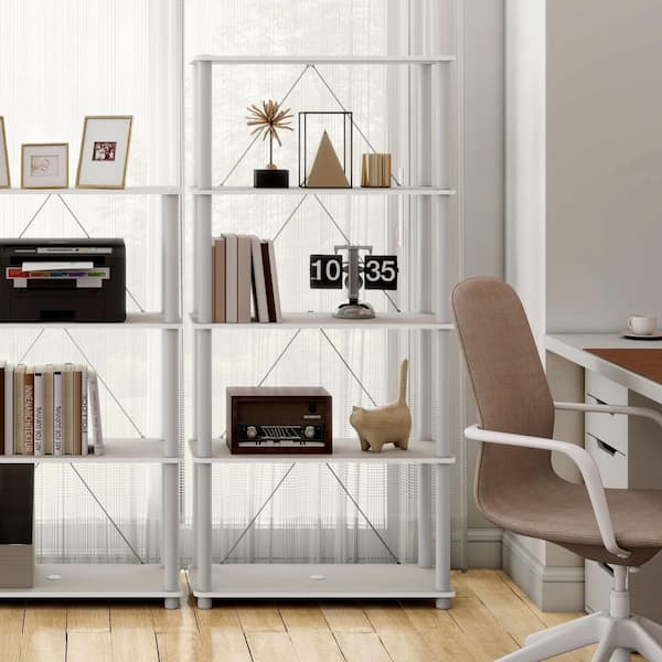 Quincy 58.2 in. Tall Greige Engineered Wood Wide 5-Shelf Modular Bookcase With Support Rods