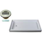 60 in. x 34 in. Single Threshold Alcove Shower Pan Base with Left Hand Plastic Drain in Satin Nickel