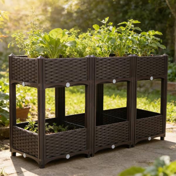 47.20 in. x 15.70 in x 27.70 in. Elevated Brown Polypropylene Raised Garden Bed with Drainage Plug