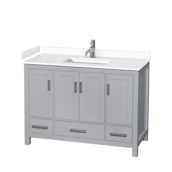 Wyndham Collection Sheffield 48 in. W x 22 in. D Single Bath Vanity in Gray with Cultured Marble Vanity Top in White with White Basin