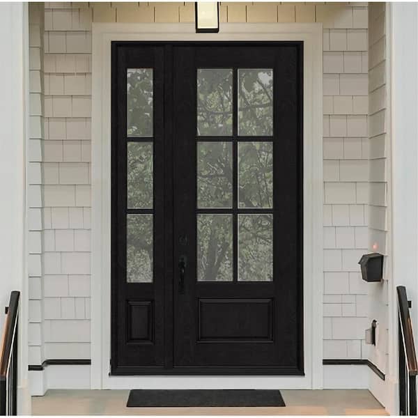 Regency 53 in. x 96 in. 3/4-6 Lite Clear Glass RH Onyx Stain Mahogany Fiberglass Prehung Front Door w/14in.SL