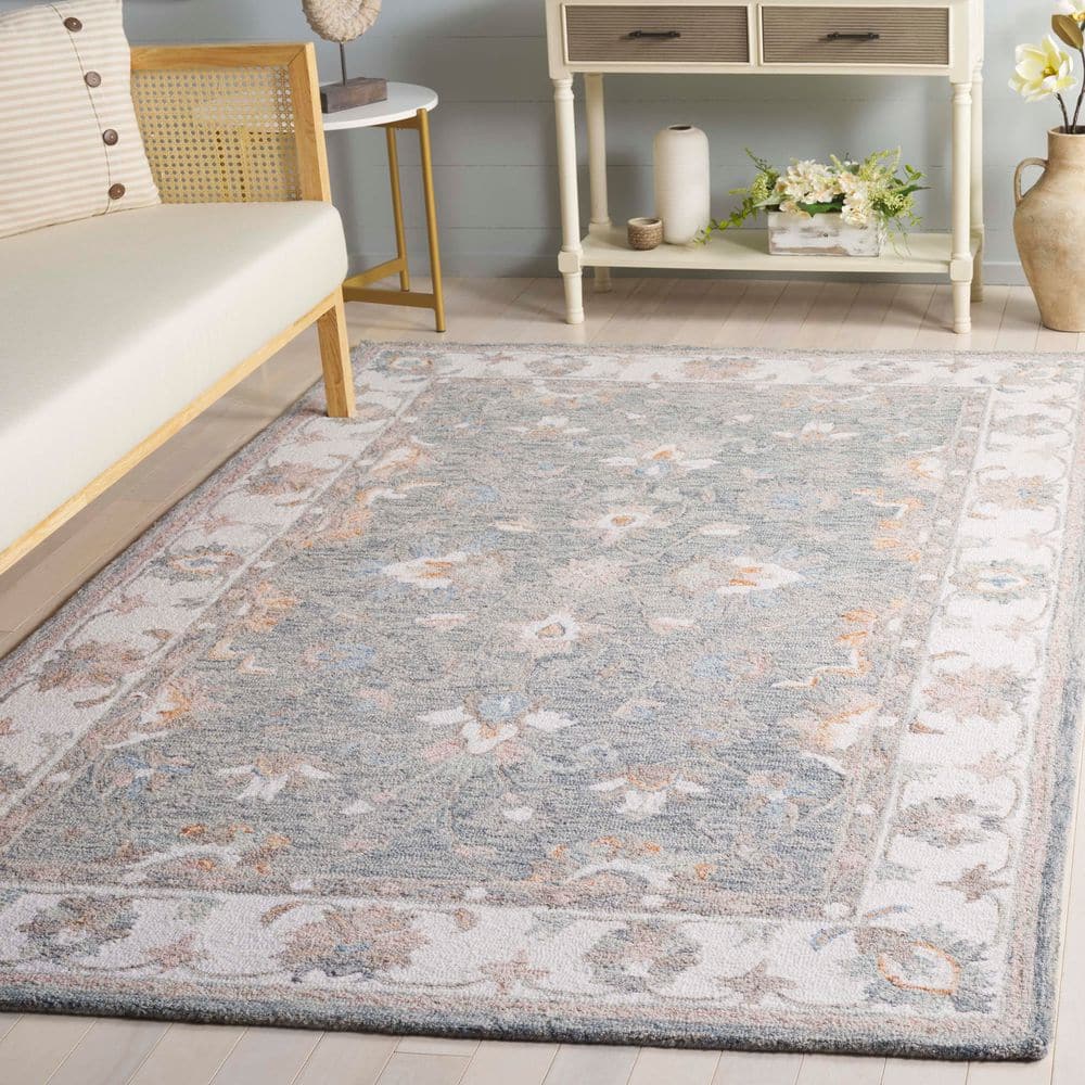 Heritage 4 ft. x 6 ft. Gray/Ivory Border Ornate Floral Area Rug price history on PriceWatchPro