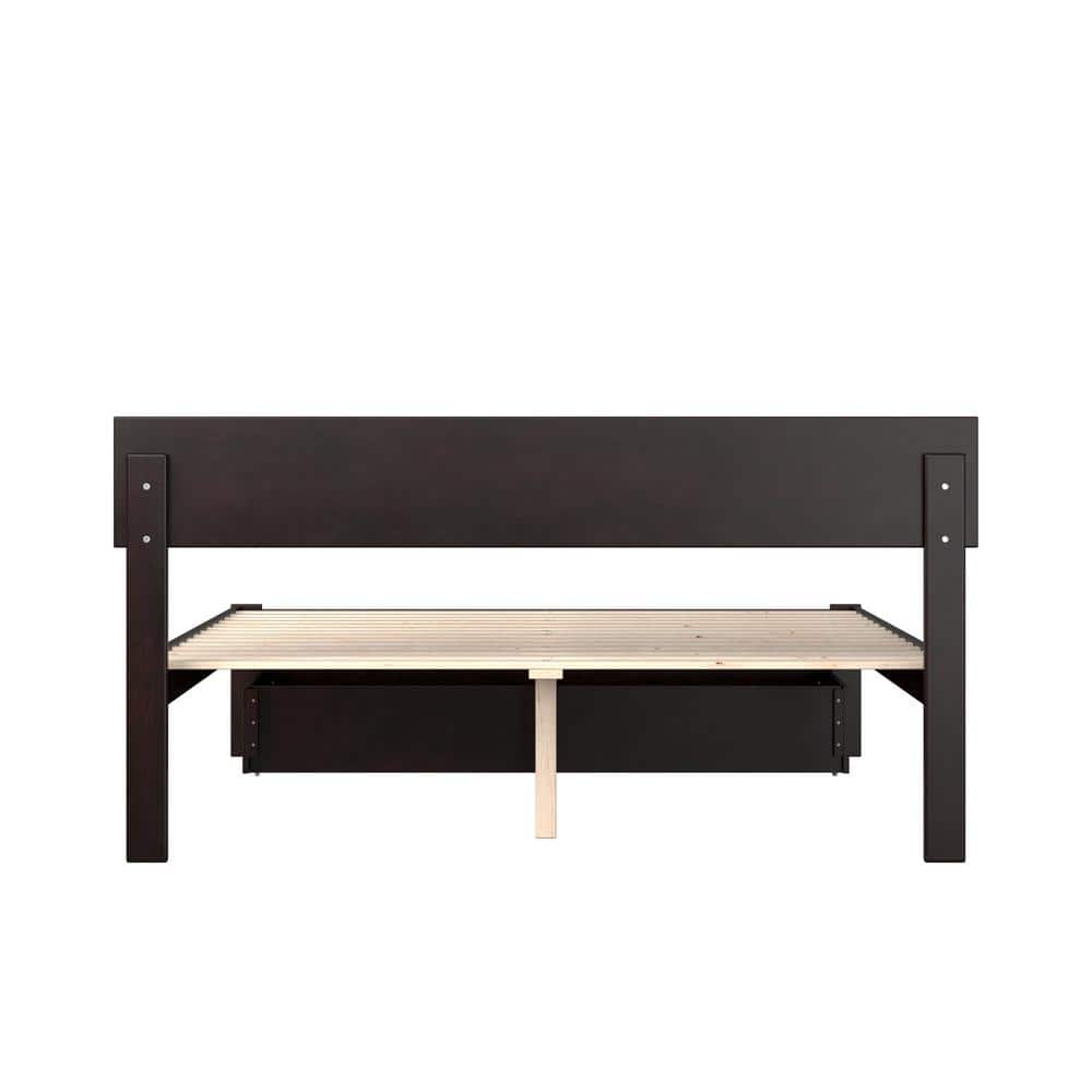 Espresso Queen Wood Platform Bed with Storage Drawer
