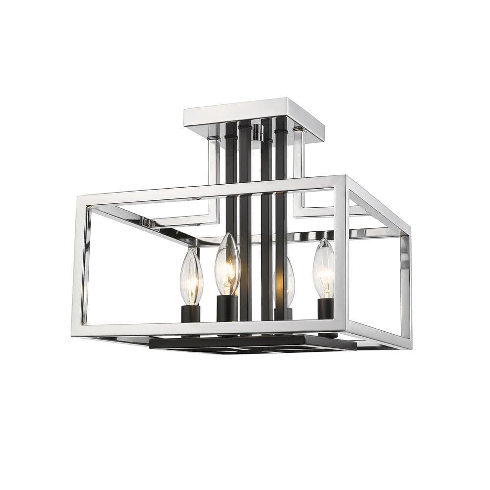 Quadra 13 in 4-Light Chrome Plus Black Semi-Flush Mount with no Shade