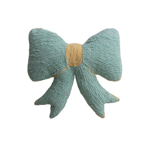 Mint and Yellow Bow Shaped Polyester 16 in. x 4 in. Throw Pillow