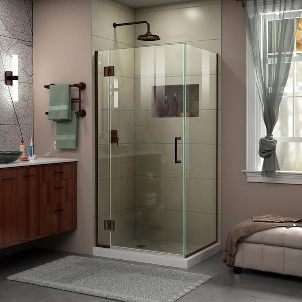 DreamLine Unidoor-X 34-3/8 in. W x 34 in. D x 72 in. H Frameless Hinged Shower Enclosure in Oil Rubbed Bronze