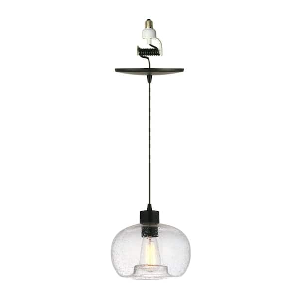 Worth Home Products Instant Pendant Light 6 In. Matte Black Recessed Light Conversion Kit with Seeded Clear Globe Shade