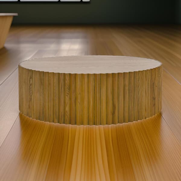 Benjara Cid Elliott 39.4 in. Brown Round Wood Coffee Table with Modern, Contemporary Style