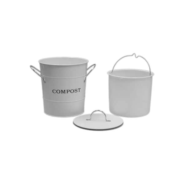 AuldHome White Enamelware Compost Bucket, Farmhouse Compost Can Set with  Lid and Charcoal Filters, 1.3 Gallon 