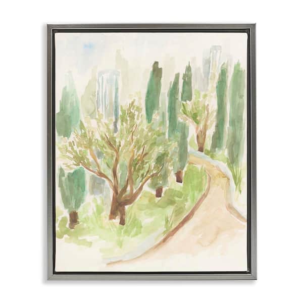 Stupell Industries Abstract Road with Trees by June Erica Vess Gray Floater Frame Nature Graphic Art Print 31 in. x 25 in.