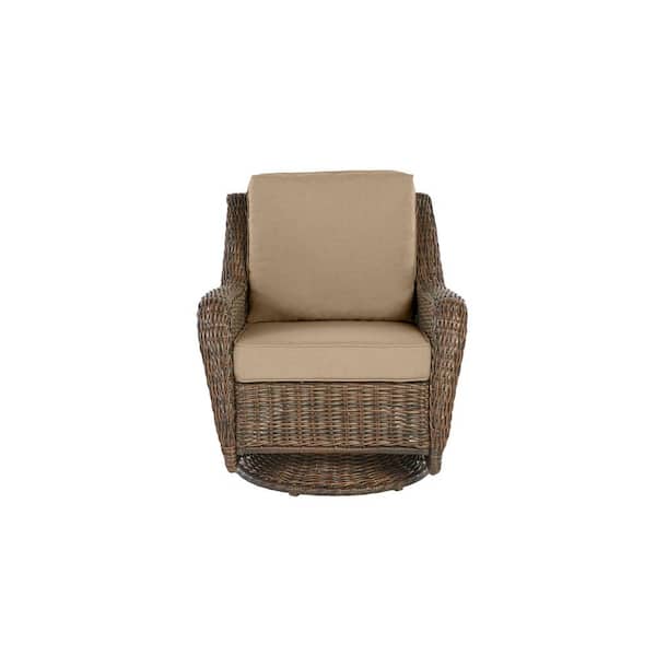 Hampton Bay Cambridge Brown Wicker, Outdoor Patio Furniture Swivel Chairs