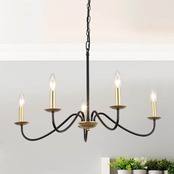 LWYTJO 5-Light Black/Spray-painted Gold Farmhouse Chandeliers for Living Room Foyer Hallway Dining Room