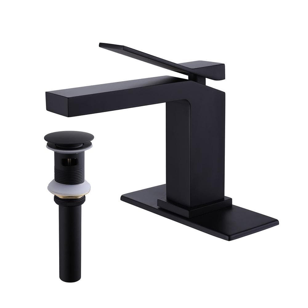 Matte Black Brass Single Handle Bathroom Faucet with Drain Kit