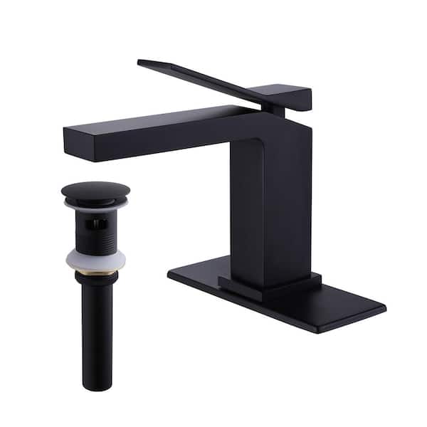 Single Handle Single Hole Bathroom Faucet with Drain Assembly Modern Brass Bathroom Sink Faucets in Matte Black
