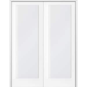 56 in. x 80 in. Craftsman Shaker 1-Lite Satin Etch Both Active MDF Solid Core Double Prehung French Door