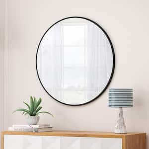 28 in. W x 28 in. H Round Metal Framed Wall-Mount Bathroom Vanity Mirror in Black