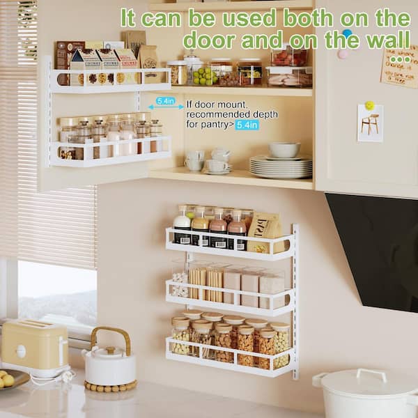 Kitchen Storage Wall Mounted Spice Rack White Pantry Wall Mounted Spice Rack White White Metal Wall Mounted Spice Rack  Organizer Space Saving Temu