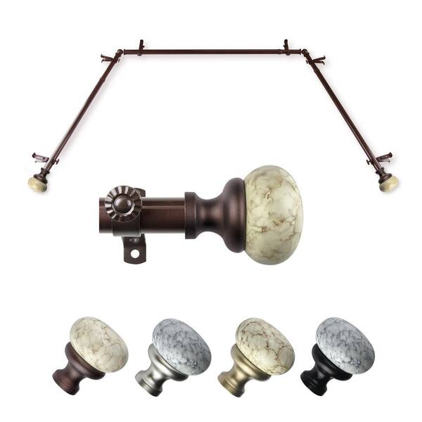 EMOH Johona 20-36 in. sides, 38-72 in. center Adjustable Bay Window Curtain Rod 13/16 in. in Cocoa with Finial