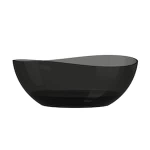 63 in. x 37 in. Freestanding Oval Shape Soaking Resin Bathtub with Center Drain in Transparent Black