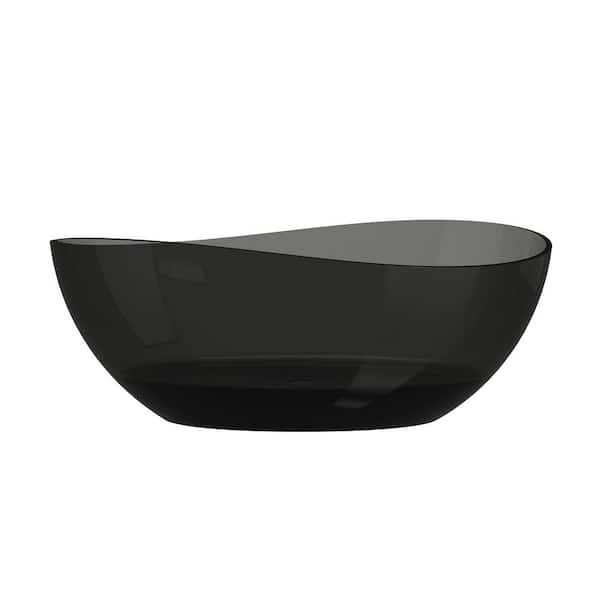 63 in. x 37 in. Freestanding Oval Shape Soaking Resin Bathtub with Center Drain in Transparent Black