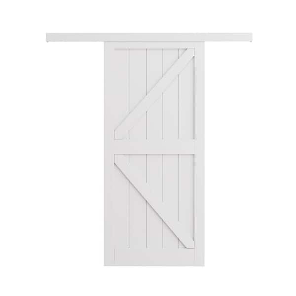 ARK DESIGN 36 in. x 84 in. Hidden Track Style White K Shape Primed Solid Core MDF Sliding Barn Door with Hardware Kit