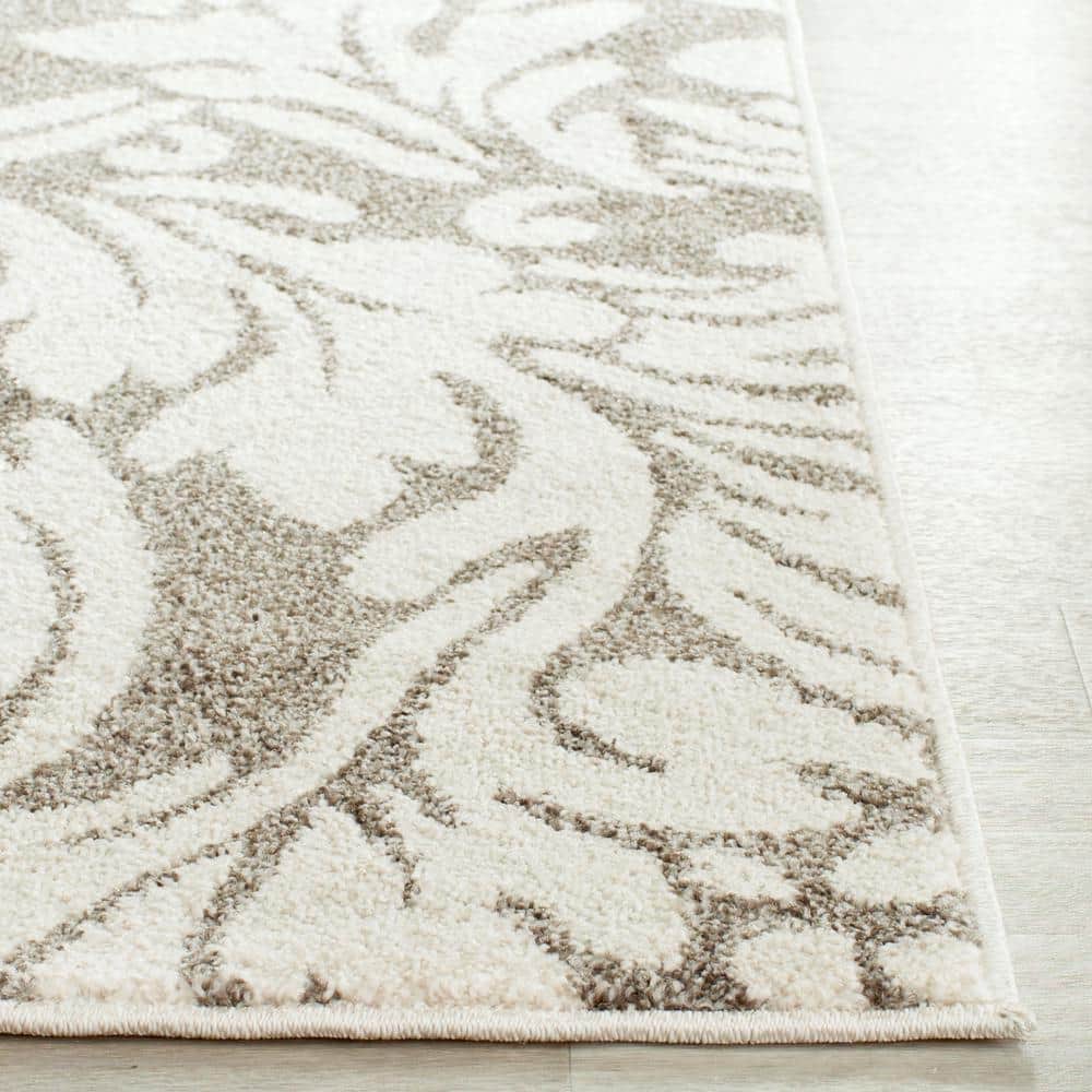 Floral Dark Grey & Beige Synthetic 8' x 10' Easy-Care Area Rug
