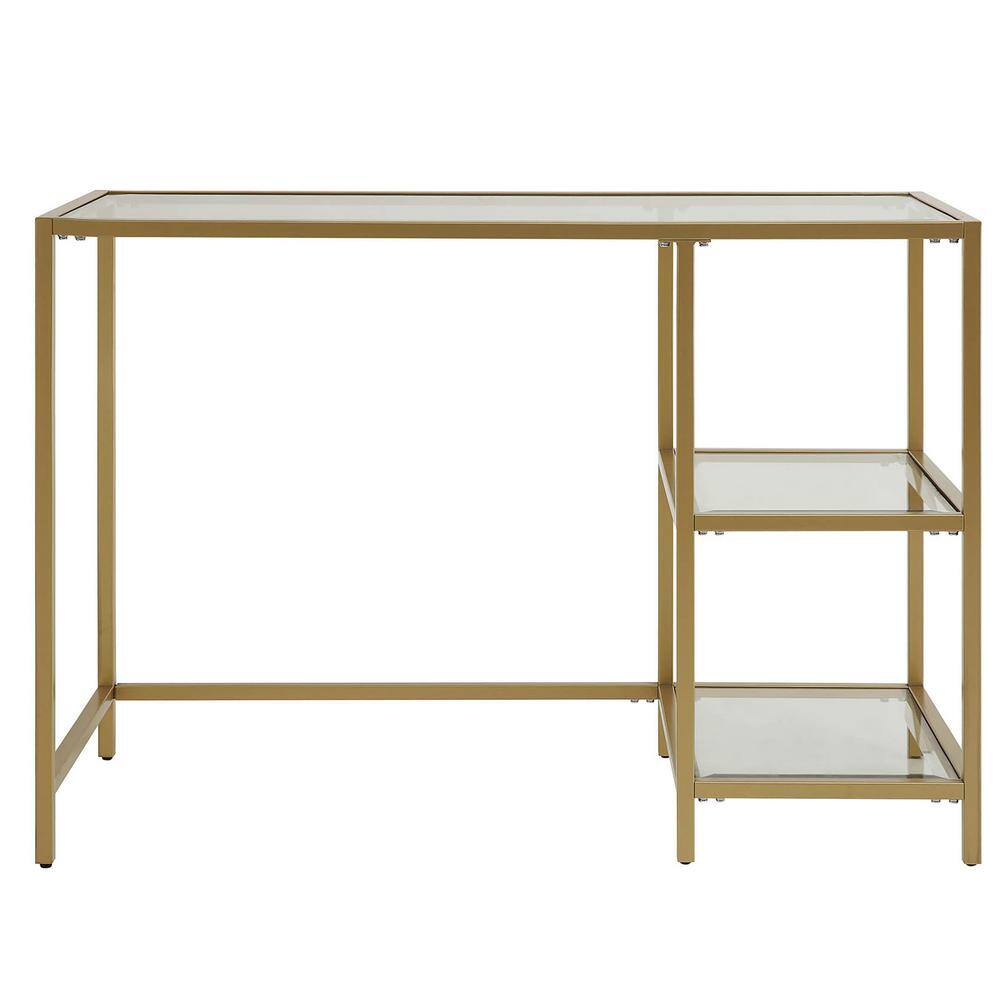 Marcello Modern Gold Metal Frame Desk with Clear Glass Top