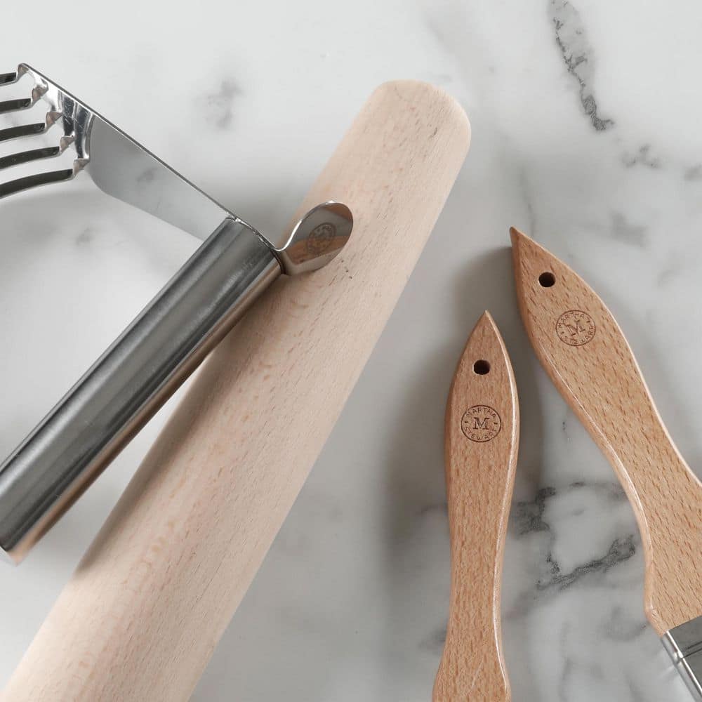 Natural Wood and Stainless Steel 4-Piece Baking Gadget Set