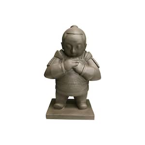 19 in. Tall Sculpting Grey Lightweight Concrete Standing Praying Warrior Outdoor Garden Statue
