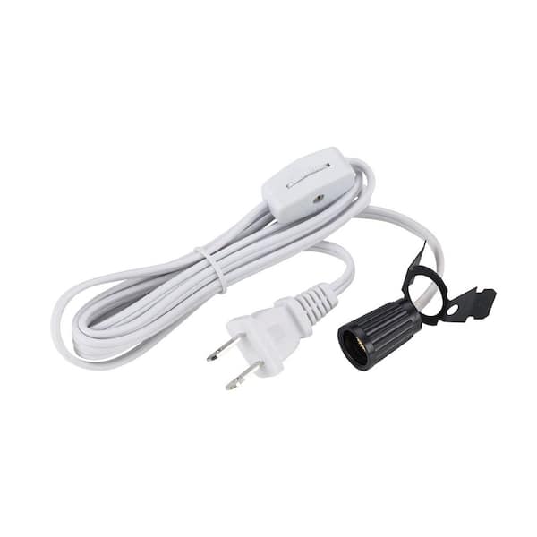 72 in. White Cord Set with Snap-In Pigtail Candelabra Base Lamp Socket and In-Line On/Off Rotary Cord Switch