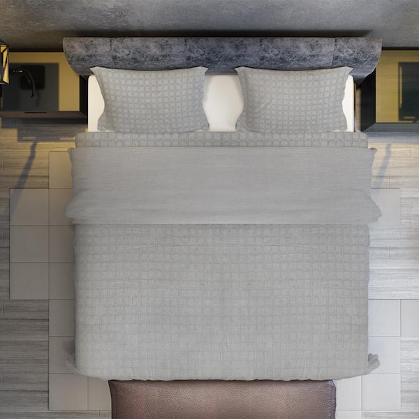 Unbranded Regency 2-Piece Gray Geometric 100% Cotton Twin XL Duvet Cover Set with Pillow Sham