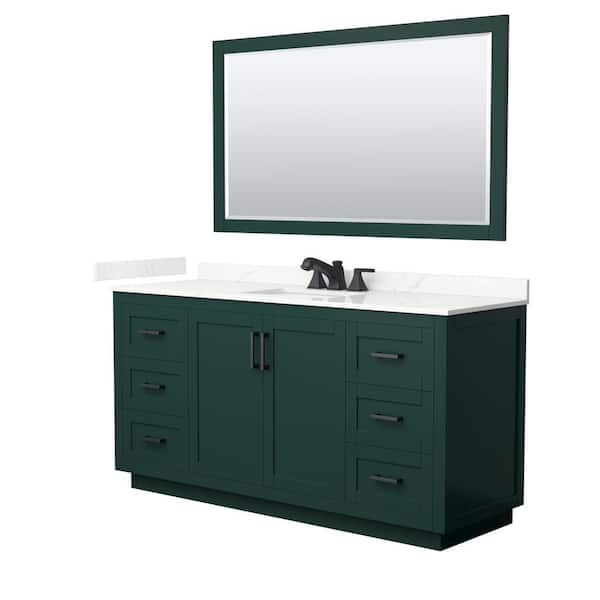 Wyndham Collection Miranda 66 in. W x 22 in. D x 33.75 in. H Single Bath Vanity in Green with Giotto Quartz Top and 58 in. Mirror