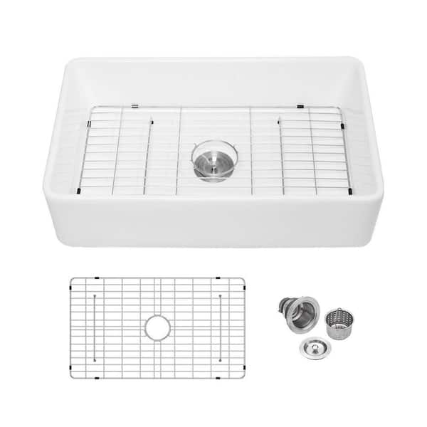 36 in. Fireclay Farmhouse Sink Single Bowl White Kitchen Sink with Accessories
