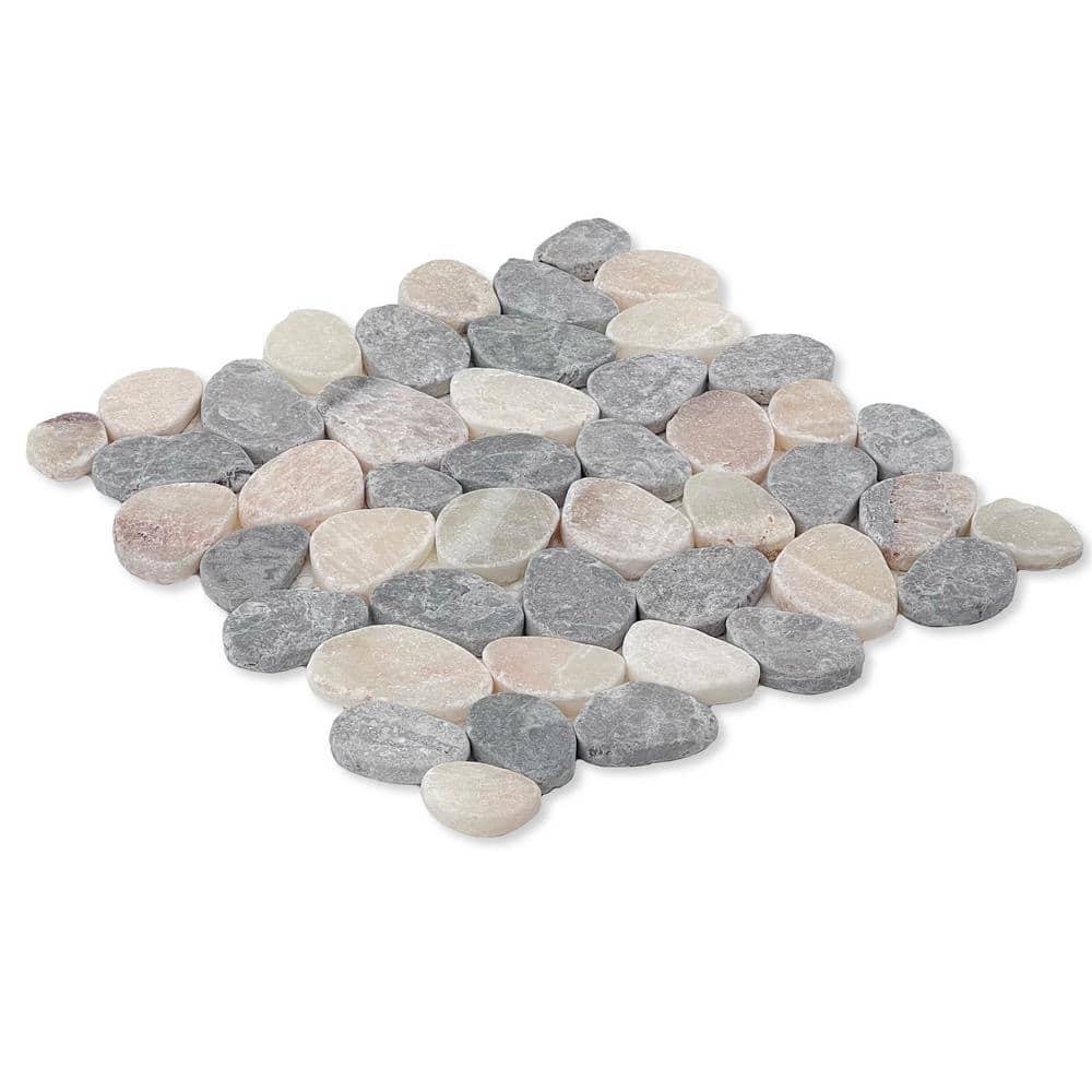 Ash Gray Quartz Mix Pebble Marble Mosaic Tile