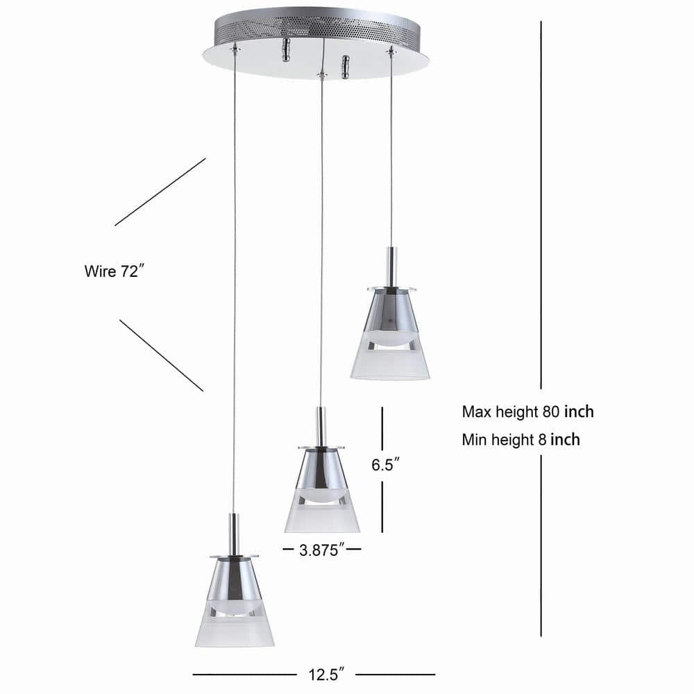 Alain Modern 12.5" Chrome 3-Light Adjustable Cluster LED Pendant