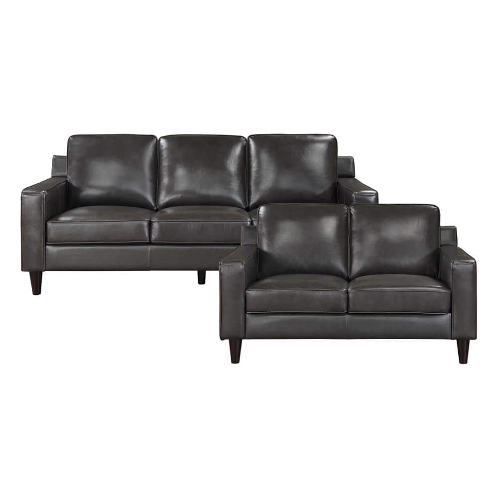Solaris 83 in. W Straight Arm Leather Rectangle 2-Piece Living Room Sofa Se