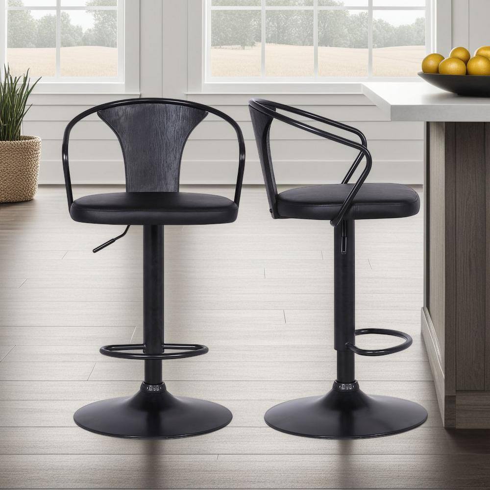 Eagle Contemporary Adjustable Swivel Barstool in Black Leather and Metal