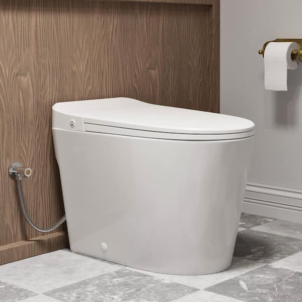 Elongated 1-Piece Toilet Non-Electric, ADA White Tankless Toilet w/ Air Pressure Assisted Flush, 1.0 GPF 12 in. Rough in